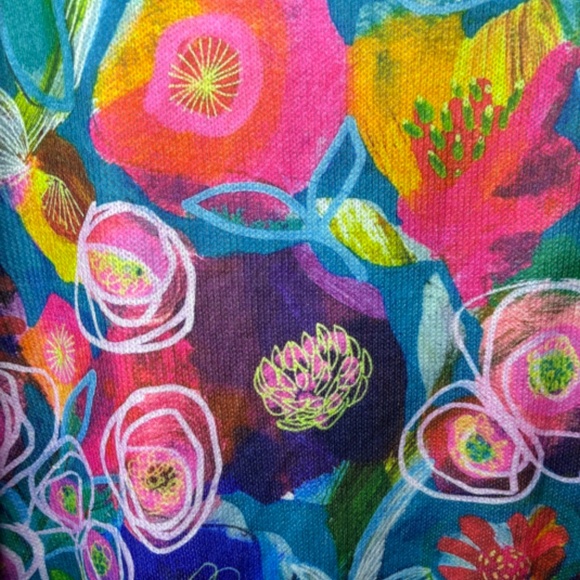 Blue Pink Art To Wear Vibrant Floral Cardigan Sweater Women's Size Large - Picture 10 of 12